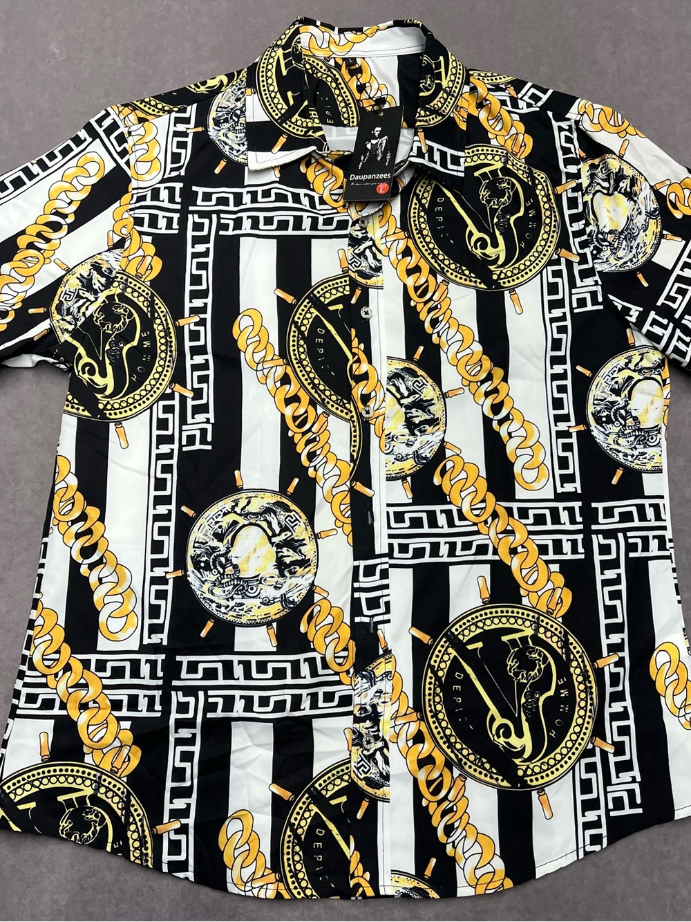 & Other Stories Black, White and Gold Chain-Print Short Sleeve Shirt